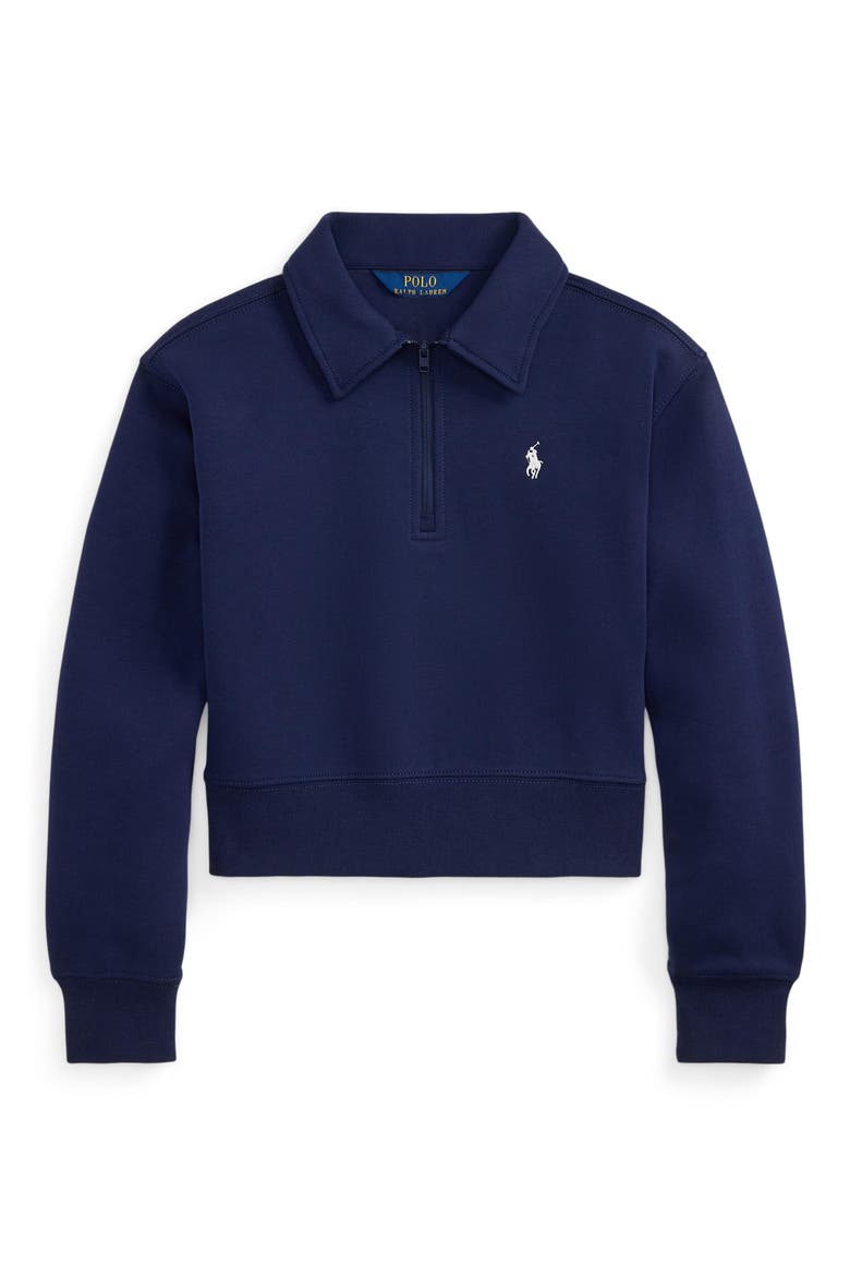Kids' Double Knit Quarter Zip Polo Sweatshirt, Main, color, NEWPORT NAVY