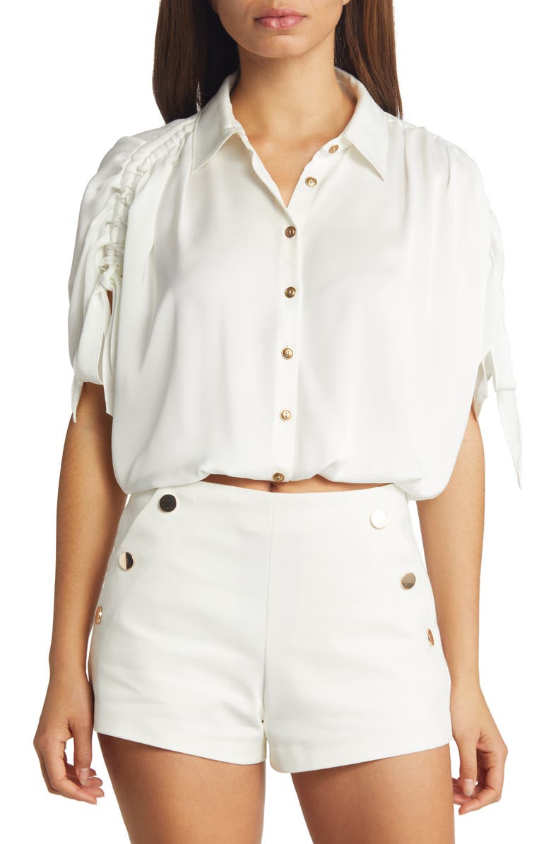Ramy Brook Jacinta Crop Short Sleeve Button-Up Shirt, Main, color,