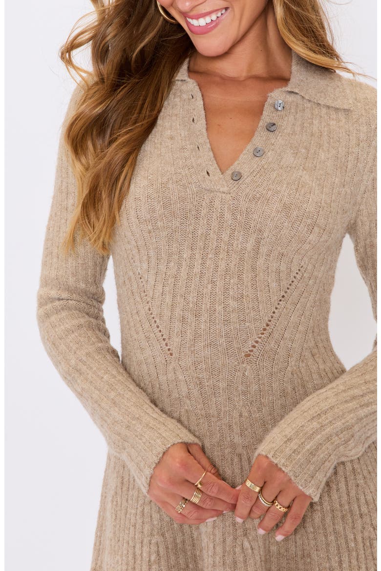 Ember Long Sleeve Fit & Flare Sweater Minidress, Alternate, color, CAMEL