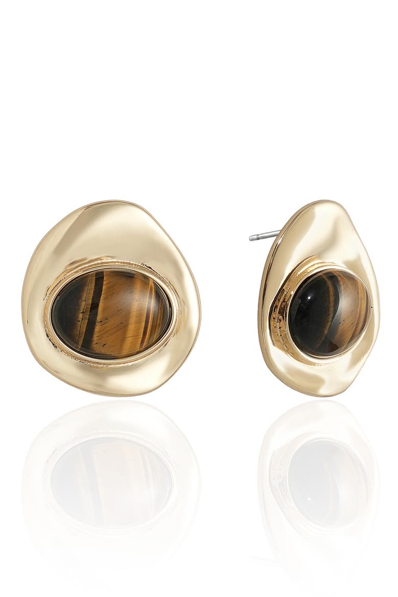Tiger's Eye Stone Stud Earrings, Main, color, TIGERS EYE