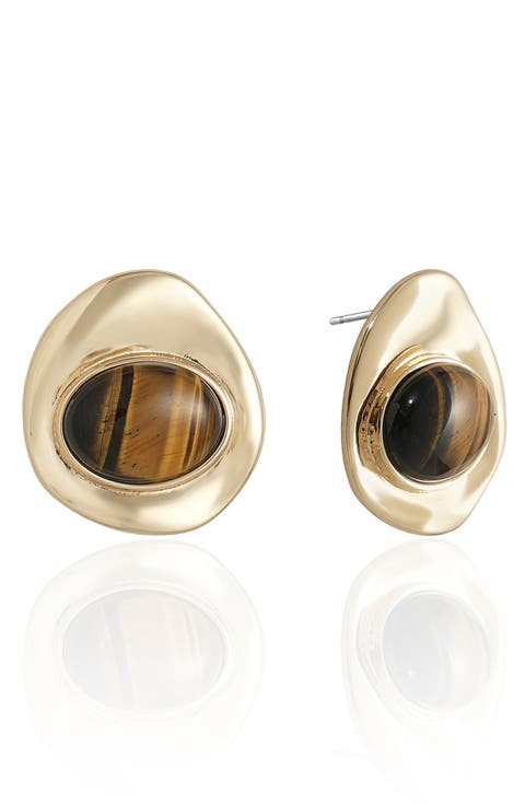 Tiger's Eye Stone Stud Earrings