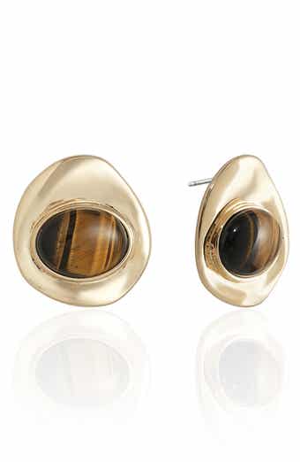Tiger's Eye Stone Stud Earrings