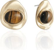 Ettika Tiger's Eye Stone Stud Earrings