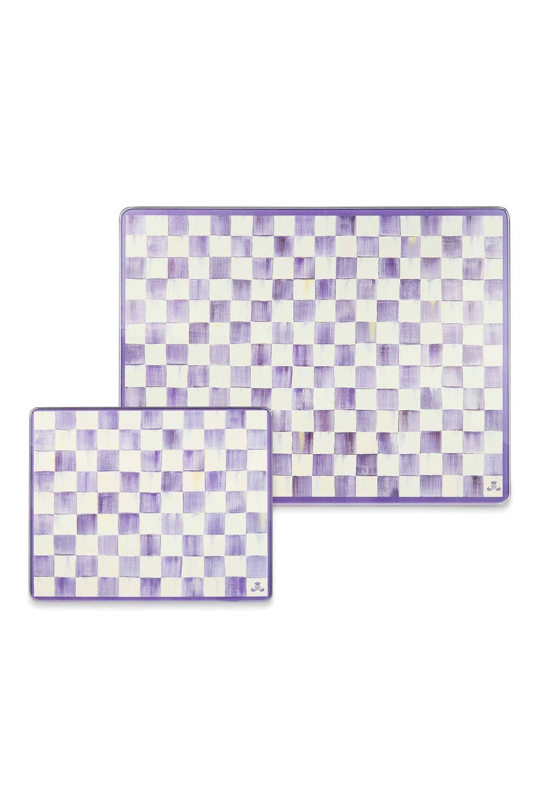 Violet Check Set of 2 Glass Cutting Boards, Main, color, VIOLET