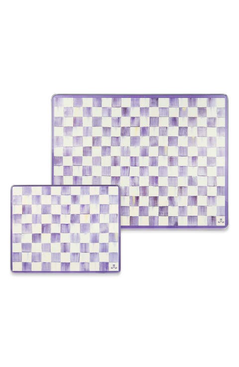 Violet Check Set of 2 Glass Cutting Boards