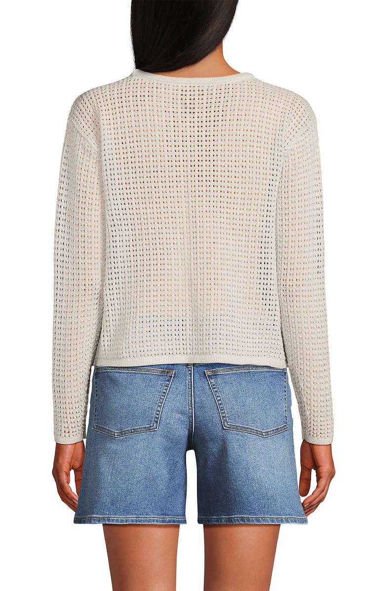 Lands' End Cotton Viscose Mesh Jacquard Crew Neck Sweater, Alternate, color, Oatmeal Snow Heather