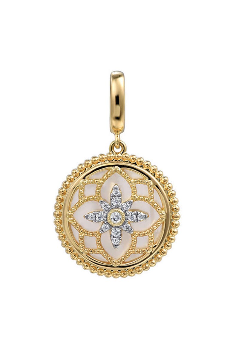 Bujukan Diamond & Mother-of-Pearl Floral Medallion Charm, Main, color, GOLD