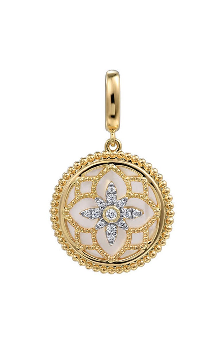 Gabriel & Co. Bujukan Diamond & Mother-of-Pearl Floral Medallion Charm, Main, color, Gold