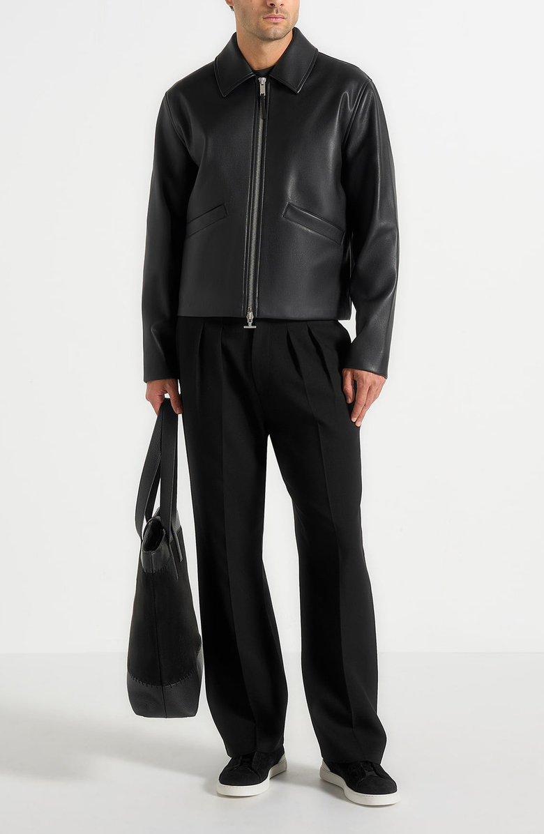 Manière De Voir Yves Minimal Leather Jacket, Alternate, color, Black