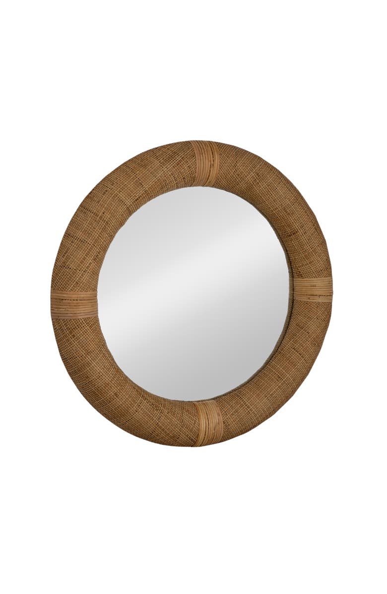 Storied Home Handwoven Rattan Cane Round Wall Mirror, Natural, Main, color, Natural
