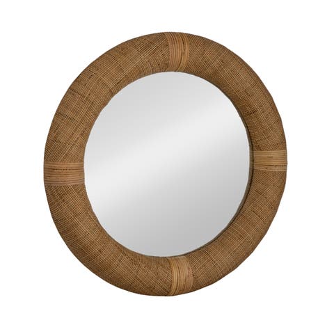 Handwoven Rattan Cane Round Wall Mirror, Natural