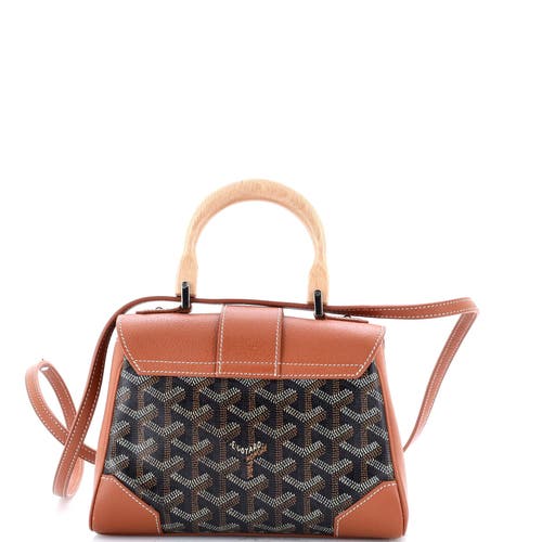 Pre-owned Goyard Goyard Saigon Top Handle Bag Coated Canvas With Leather Mini In Brown