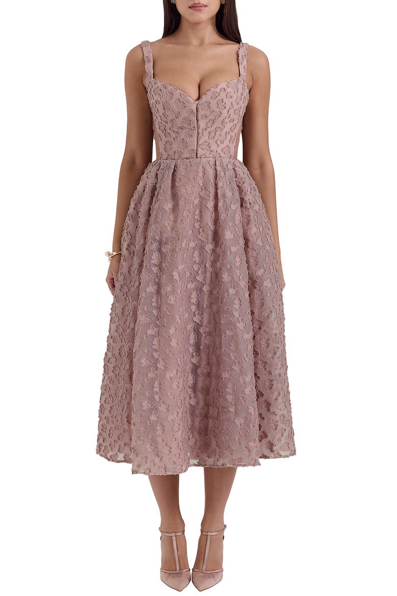 Lovely Floral Jacquard Midi Dress, Main, color, ADOBE ROSE