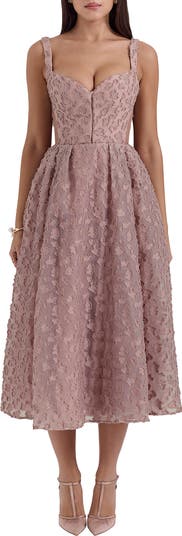 Lovely Floral Jacquard Midi Dress