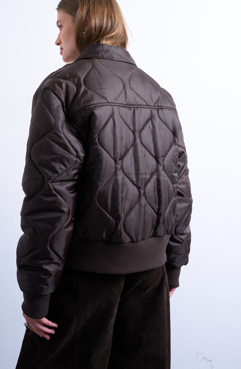 Topshop Quilted Bomber Jacket, Alternate, color, Brown