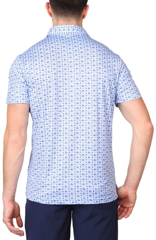 Tailorbyrd Golf Cart Print Performance Polo In Blue Byrd