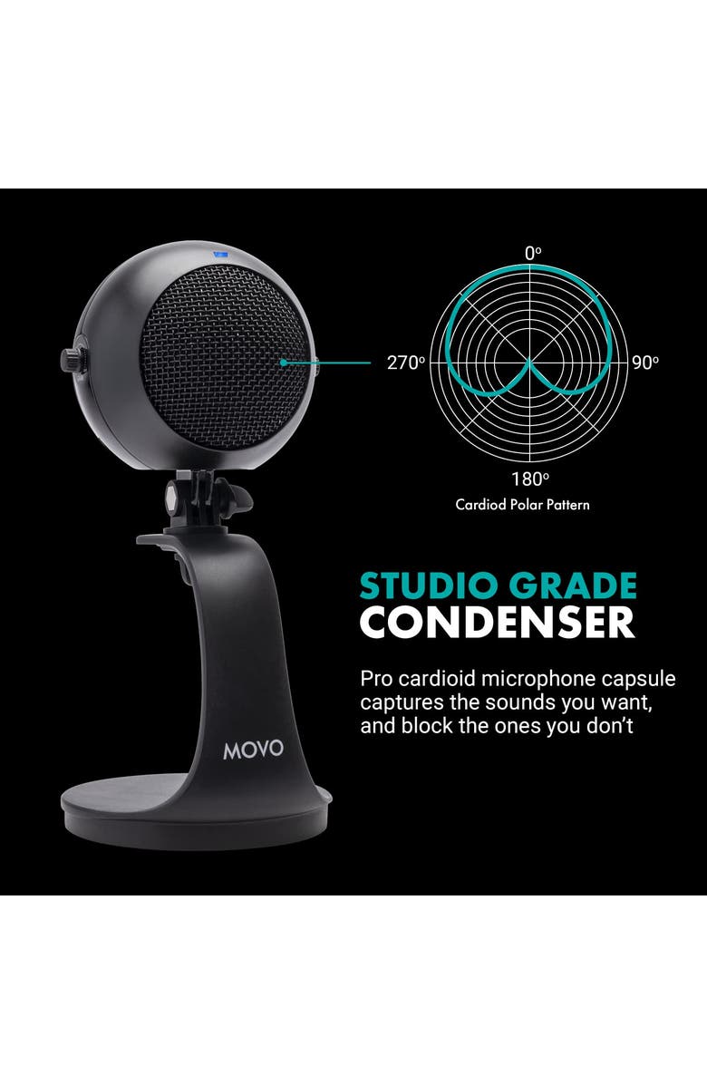 MOVO WebMic Desktop USB Microphone with Stand, Alternate, color, Black