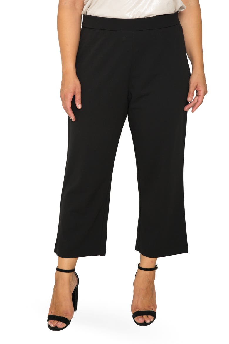 High Waist Stretch Crepe Crop Pants, Main, color, BLACK