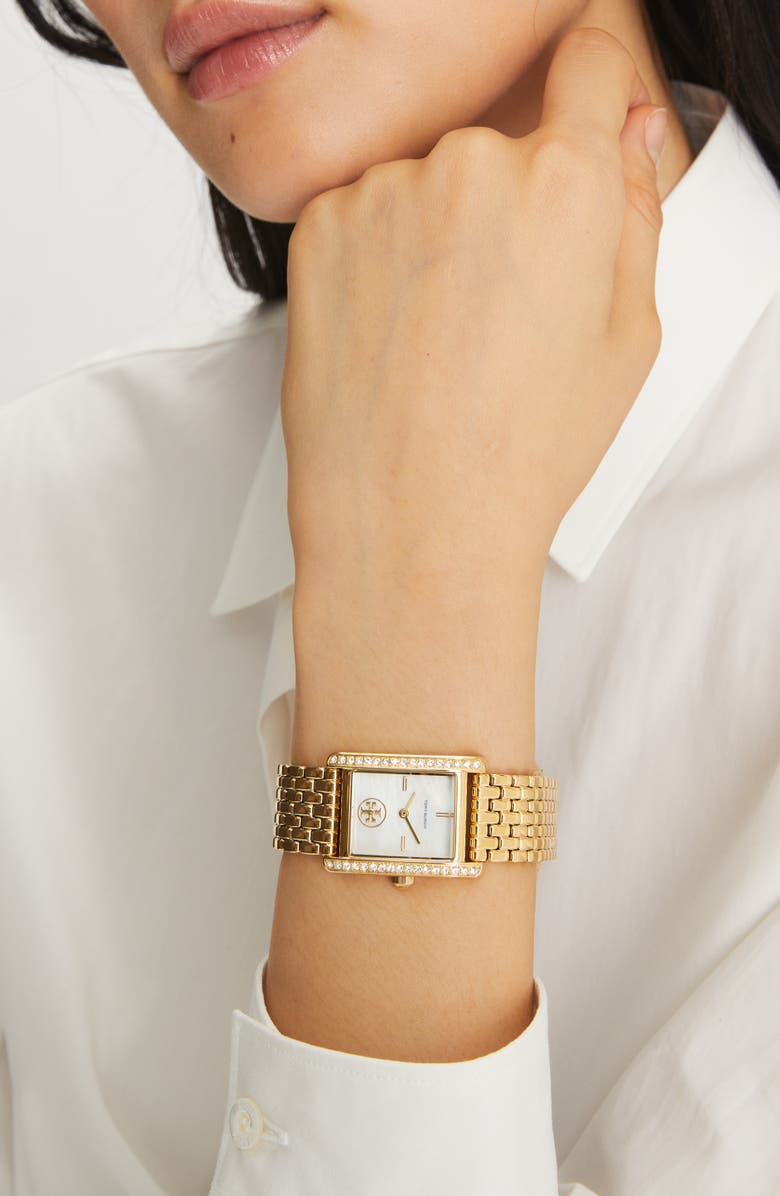 Tory Burch The Eleanor Crystal Bracelet Watch, 25mm x 34mm, Alternate, color, Gold