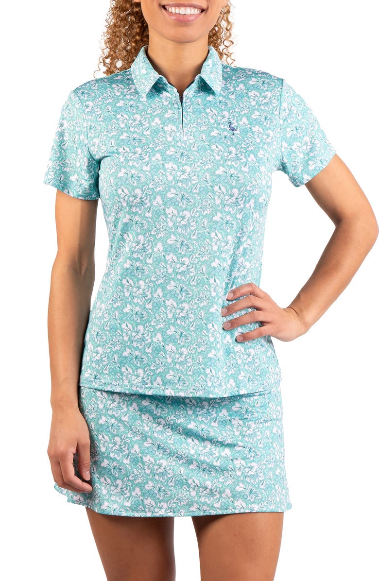TailorByrd Floral Print Quarter Zip Polo, Main, color, Seafoam