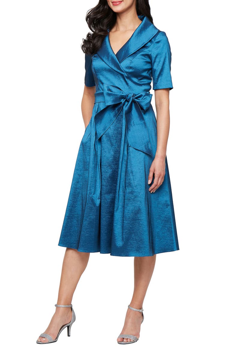 Portrait Collar Stretch Taffeta Cocktail Dress, Main, color, DEEP BLUE