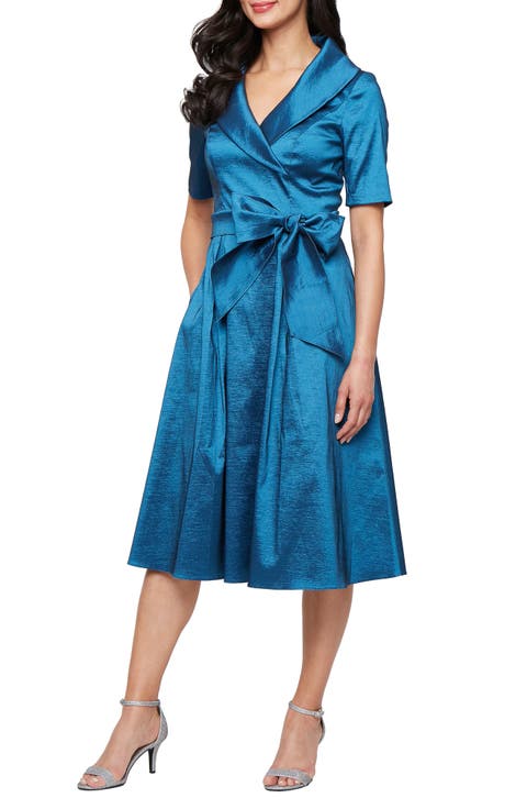 Portrait Collar Stretch Taffeta Cocktail Dress