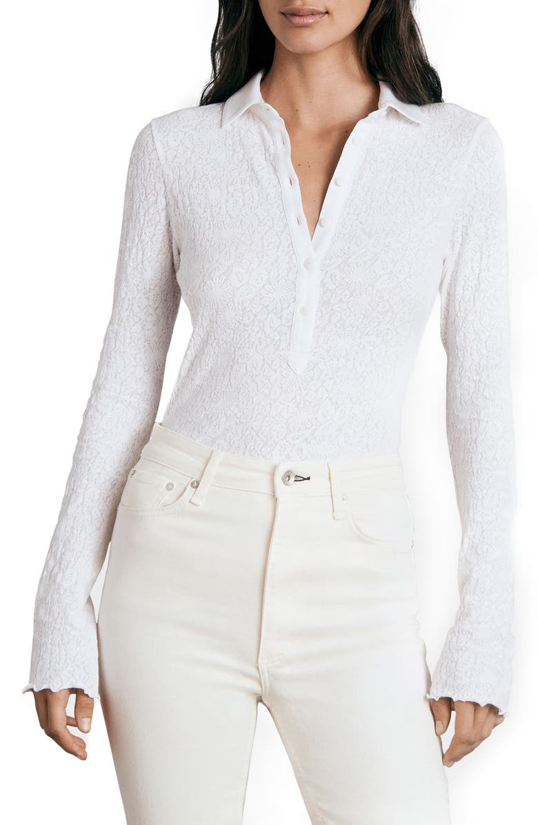 rag & bone Gemma Floral Jacquard Polo, Main, color, White