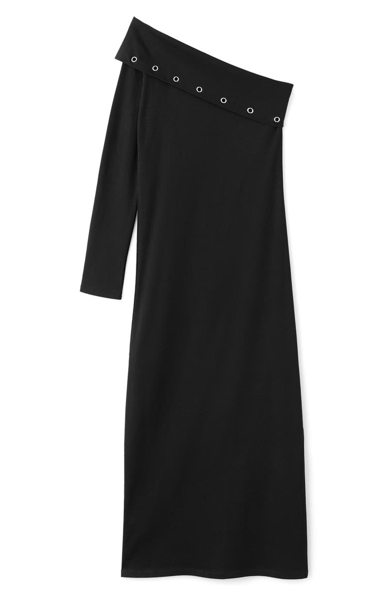 MANGO TEEN Asymmetric One-Shoulder Single Long Sleeve Stretch Cotton Body-Con Dress, Alternate, color, Black