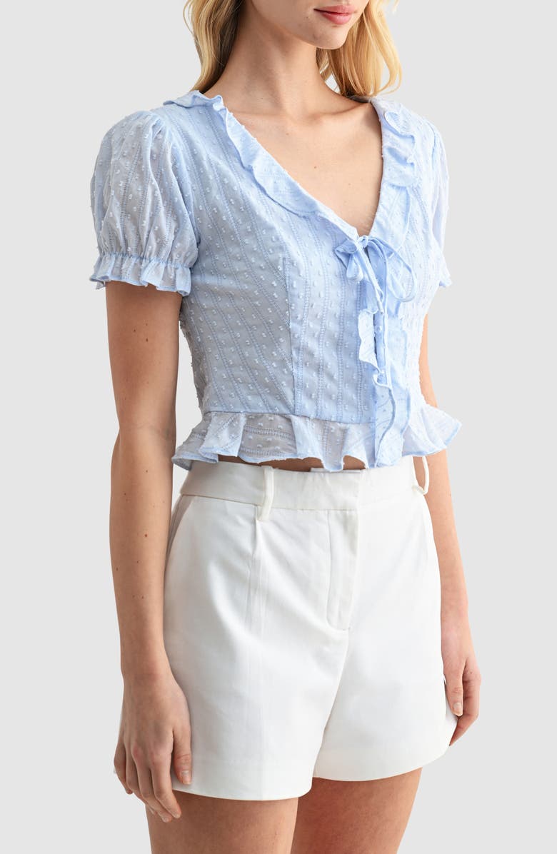 Lush Ruffle Trim Tie Front Top, Alternate, color, Light Blue