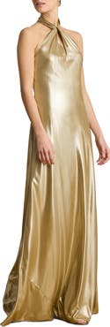 Lauren Ralph Lauren Metallic Chiffon Halter Neck Gown