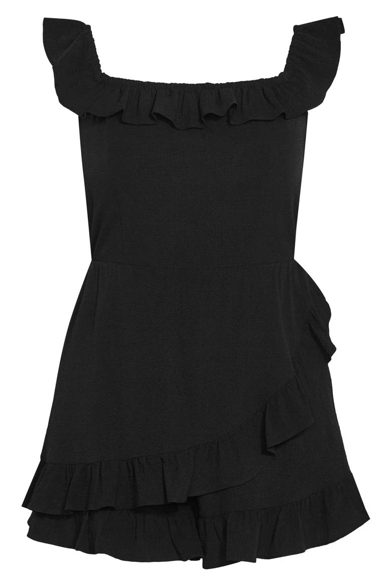 Christa Ruffle Crepe Romper, Alternate, color, BLACK