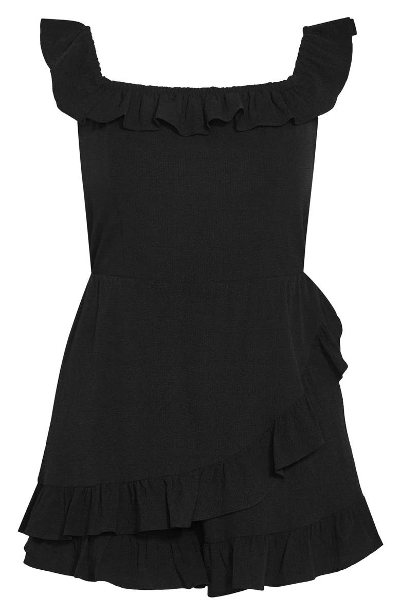 City Chic Christa Ruffle Crepe Romper, Alternate, color, Black