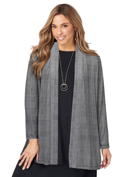 Jessica London Stretch Knit Open Front Knit Topper In Gray