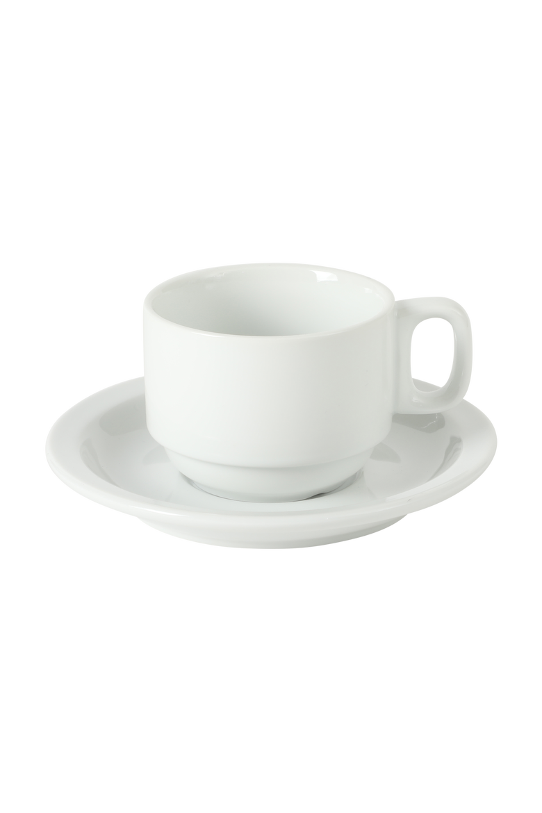 Gracious Dining 9-Piece Stoneware Cappuccino Cup and Saucer Set with Metal Stand, Alternate, color, White