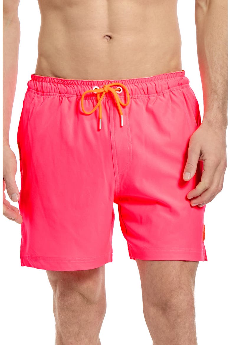 Neon Pink Power Swim Trunks, Main, color, PINK