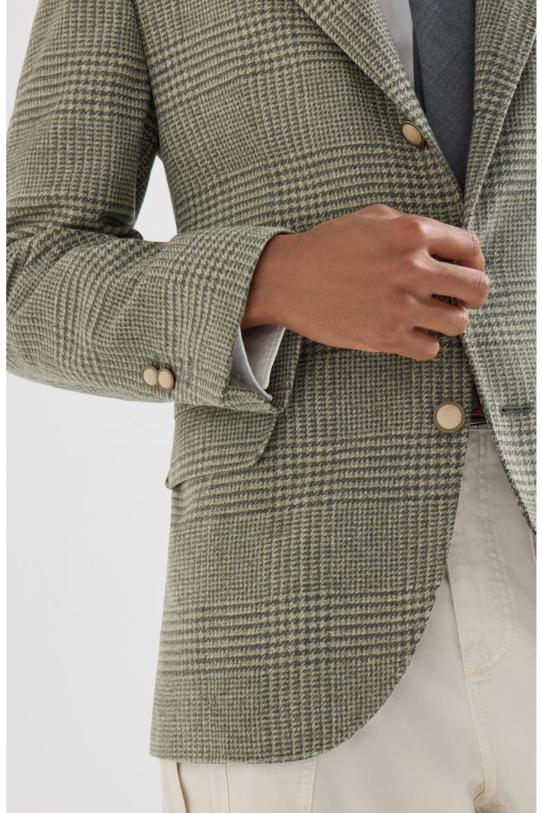 Comfort wool and cashmere Prince of Wales flannel deconstructed blazer, Alternate, color, Military
