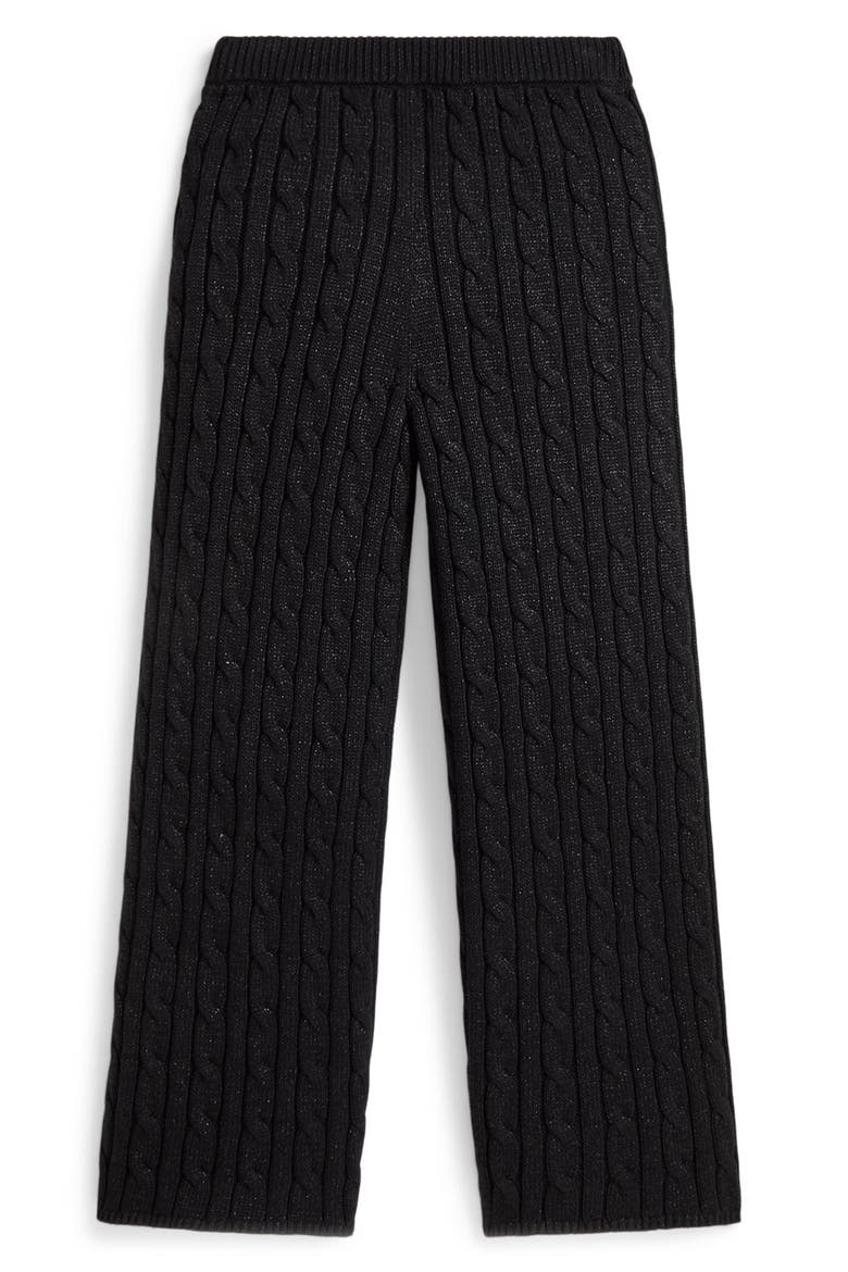 Kids' Metallic Cable Knit Cotton Wide Leg Sweater Pants, Alternate, color, BLACK