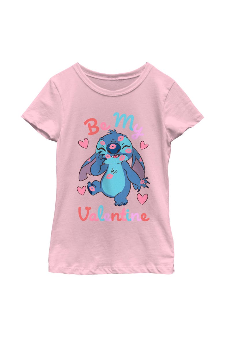 Girls Lilo & Stitch Be My Valentine Kisses Stitch T Shirt, Main, color, Light Pink