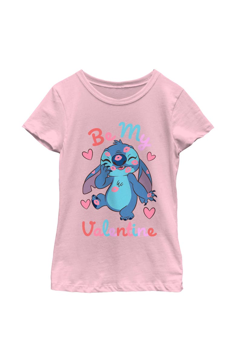 Lilo & Stitch Girl's Lilo & Stitch Be My Valentine Kisses Stitch  Graphic T-Shirt, Main, color, Light Pink