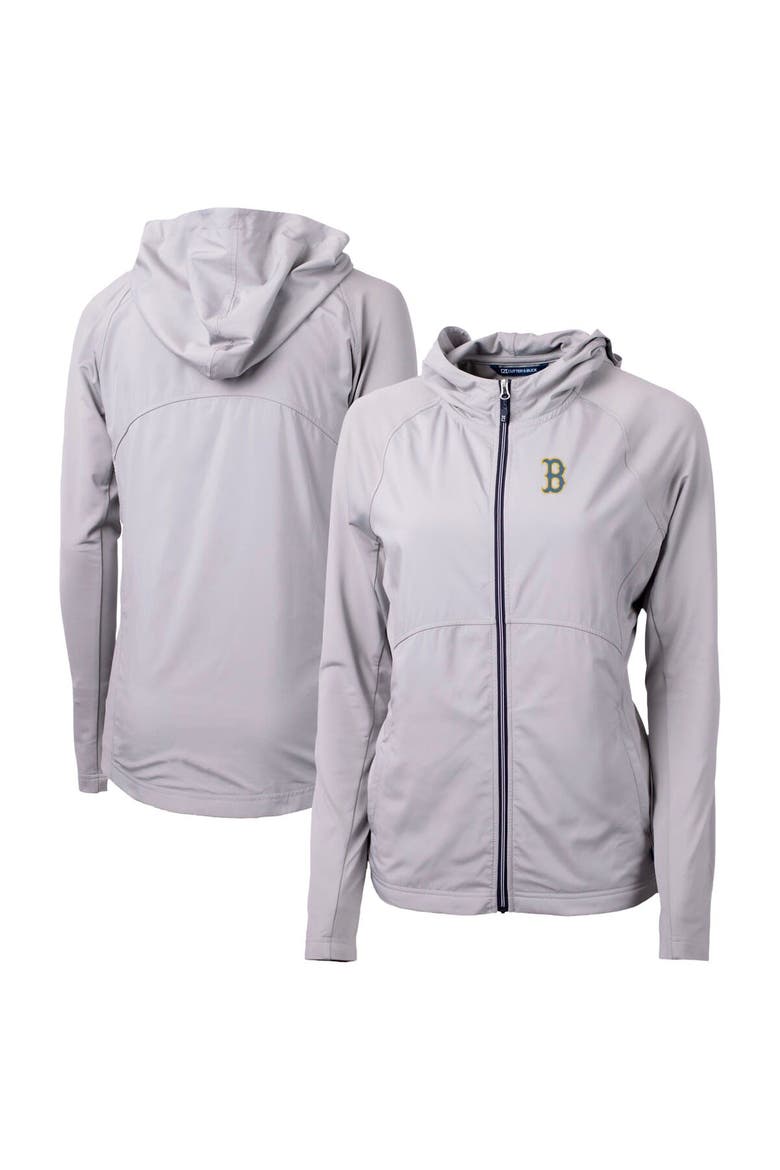 Women's Cutter & Buck Gray Boston Red Sox City Connect Adapt Eco Knit Hybrid Recycled Full-Zip Hoodie, Main, color, Gray