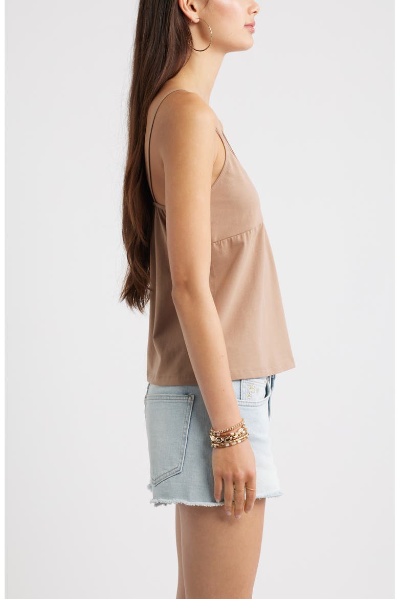 Lace Trim Stretch Cotton Camisole, Alternate, color, BROWN FRESCO