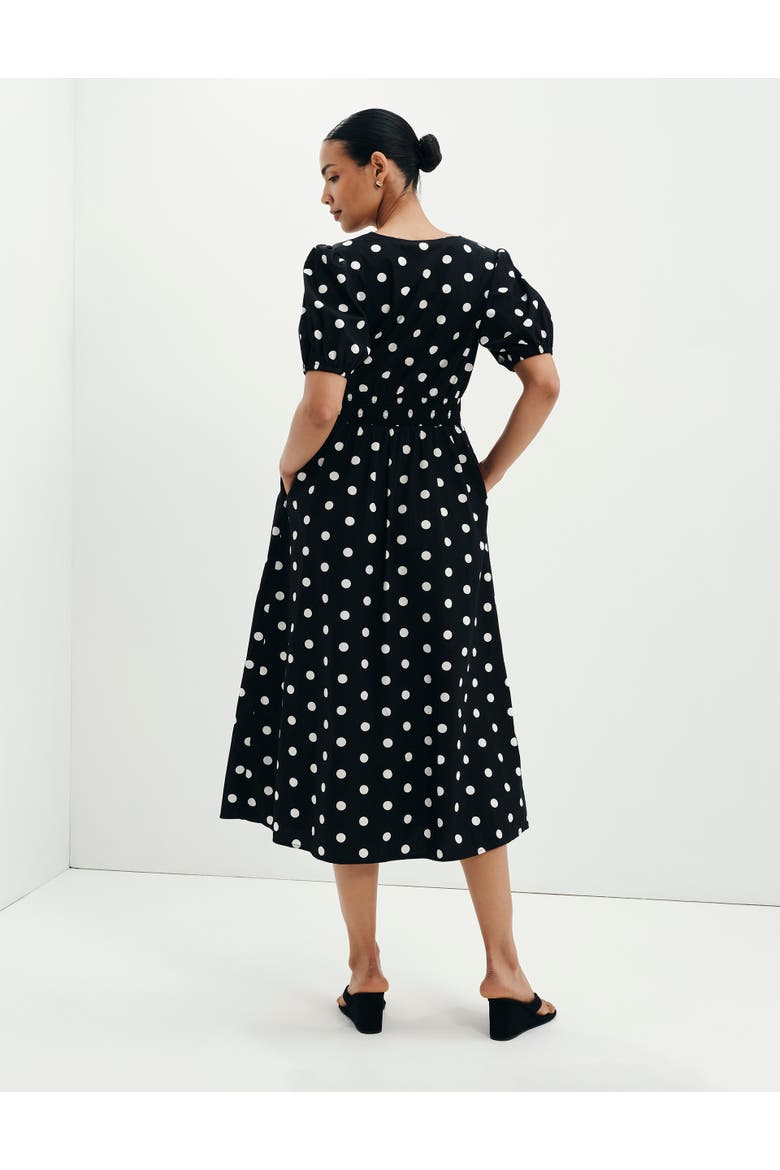 Petite Addison Cotton V-Neck Midi Dress, Alternate, color, Black Spot