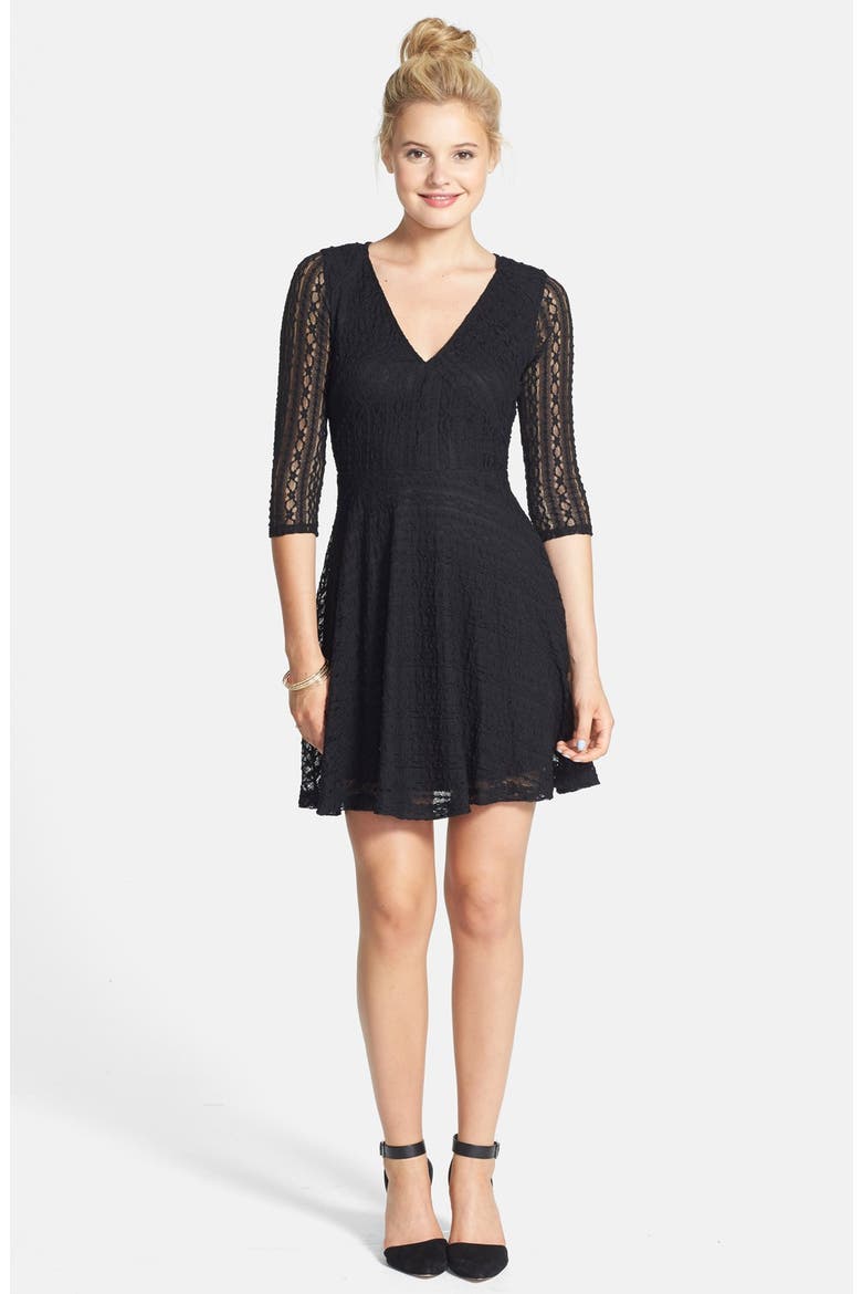 Lace Skater Dress, Main, color, BLACK