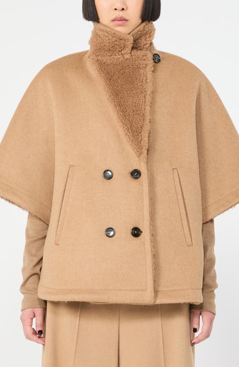Double Breasted Wool Blend Cape