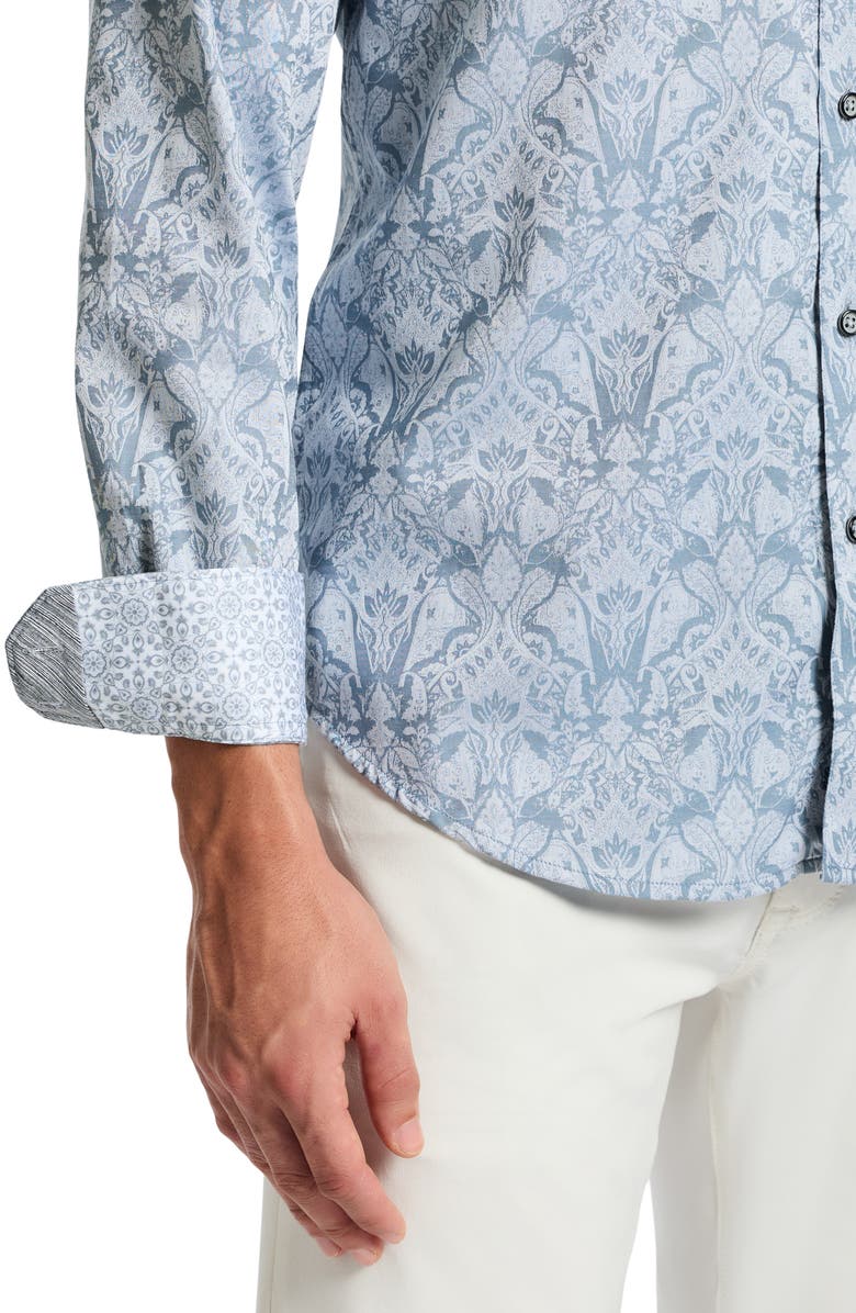 Robert Graham Highland Classic Fit Damask Cotton Button-Up Shirt, Alternate, color, Slate Blue