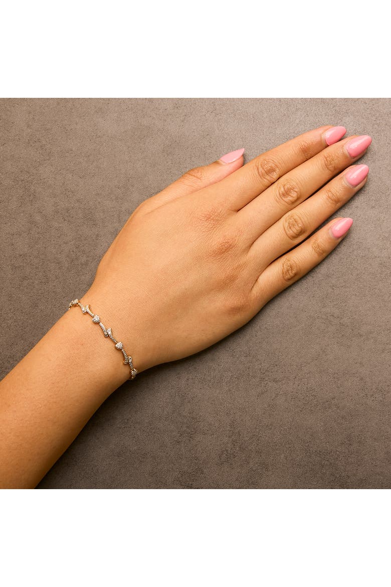 Silver Diamond Accent Heart and Wave Link Bolo Bracelet, Alternate, color, Yellow Gold over Silver