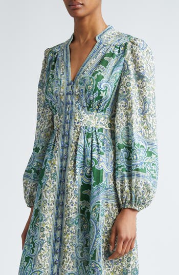 ◆Zimmermann Ottie ペイズリー長袖リネンミディドレス ◇Zimmermann Ottie ペイズリー長袖リネンミディドレス