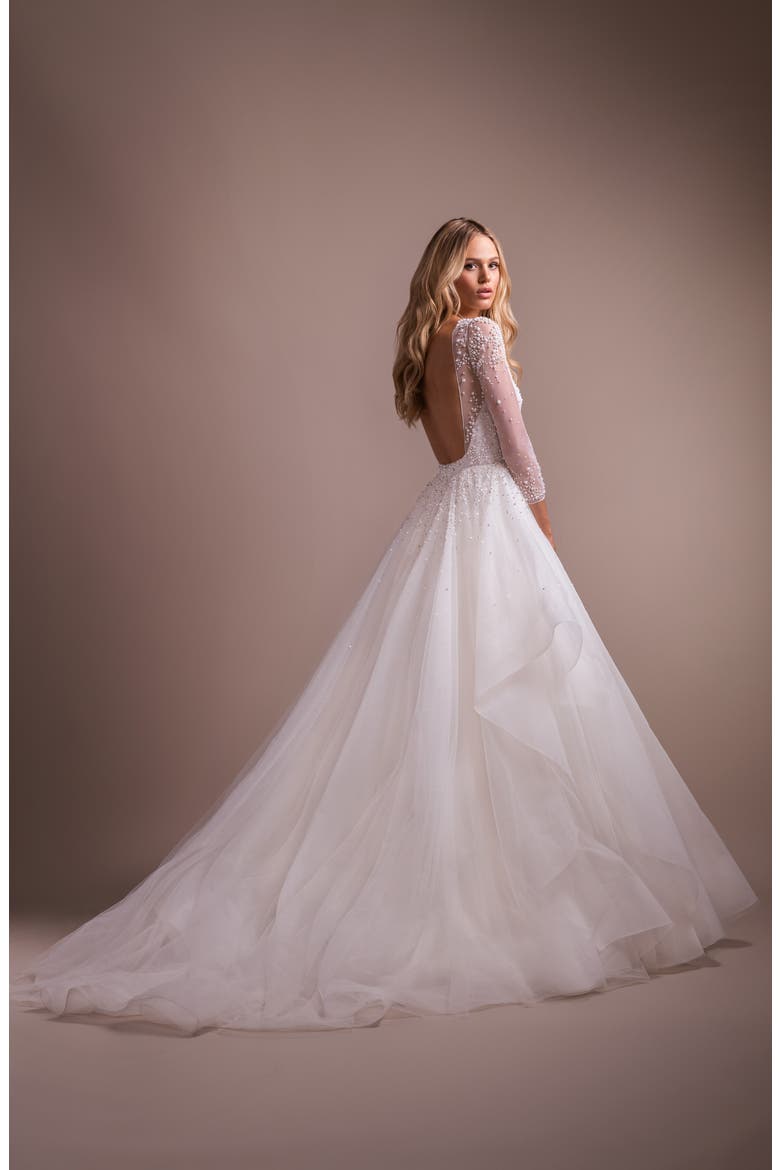 Effie Long Sleeve Open Back Wedding Dress, Alternate, color, IVORY
