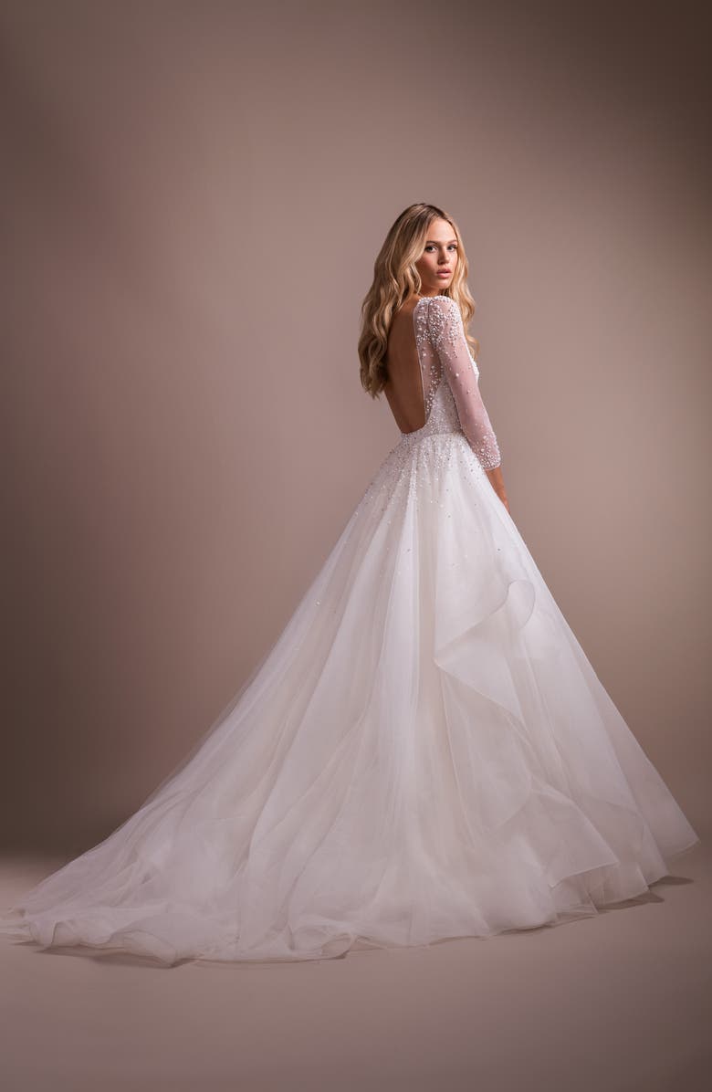 Hayley Paige Effie Long Sleeve Open Back Wedding Dress, Alternate, color, 