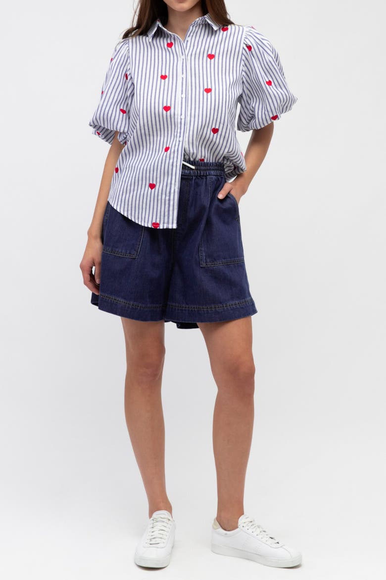 Short Sleeve Heart Embroidered Shirt, Alternate, color, Blue